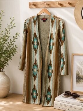 Rock & Roll Cowgirl Southwestern Cardigan Sweater Size Large Boho Western Duster